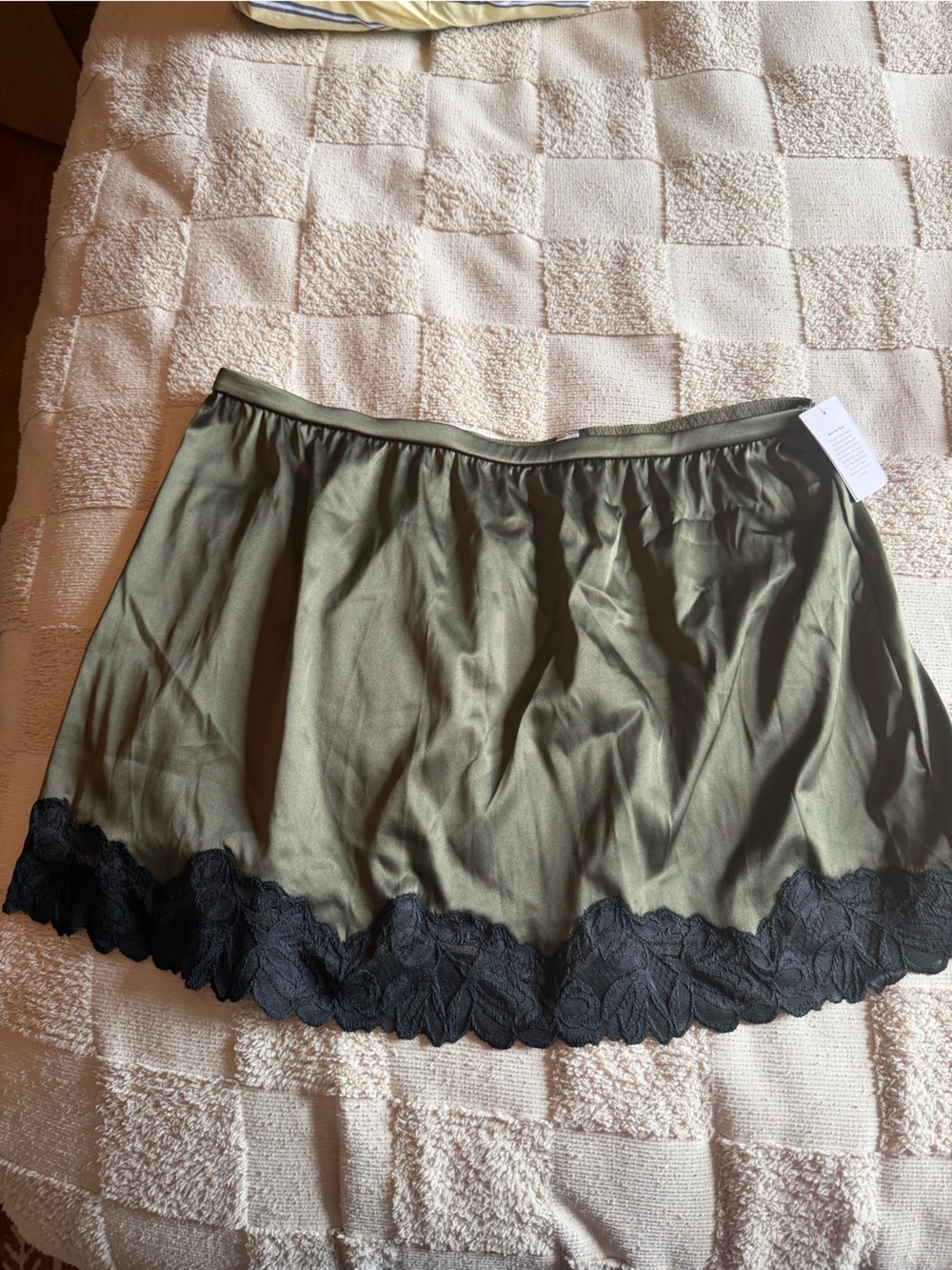 Auden Silk Skirt Olive Green  with Black Trim